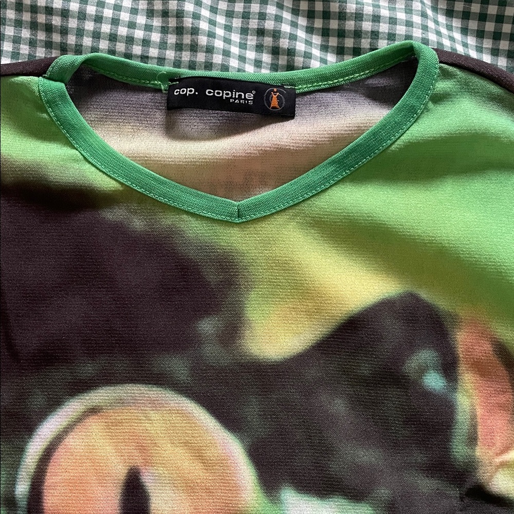 RARE COP COPINE Green Frog Print Long Sleeve Shirt - Picture 2 of 4
